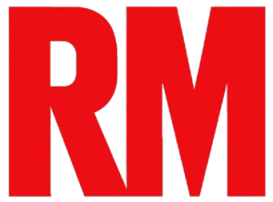 Logotipo RM de Radar Música en rojo sobre fondo blanco